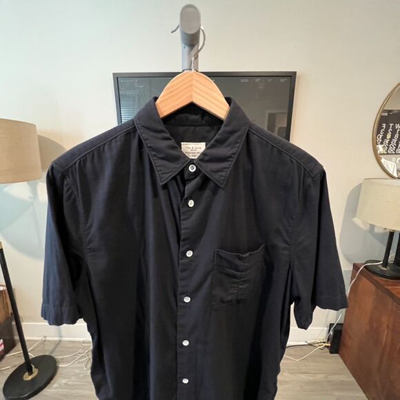 rag & bone - Standard Issue Beach Cotton SS Shirt - Navy - Picture 3 of 6